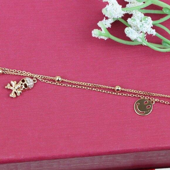 Rose Gold Double Layer Skull Bracelet with Crystal Accents, XPBL0674 - Picture 12 of 12